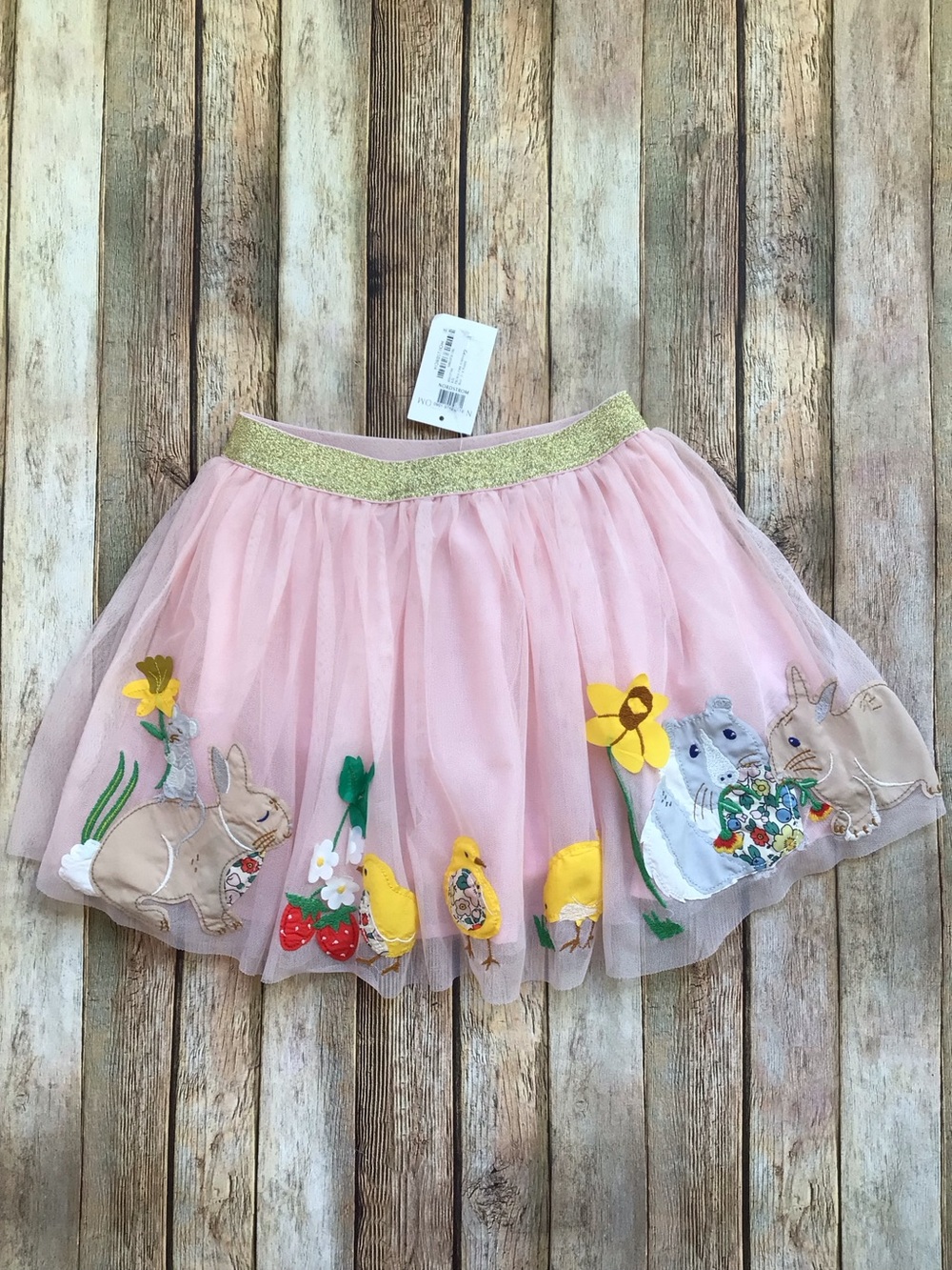 NWT Mini Boden French Pink Bunnies Tulle Appliqué Skirt